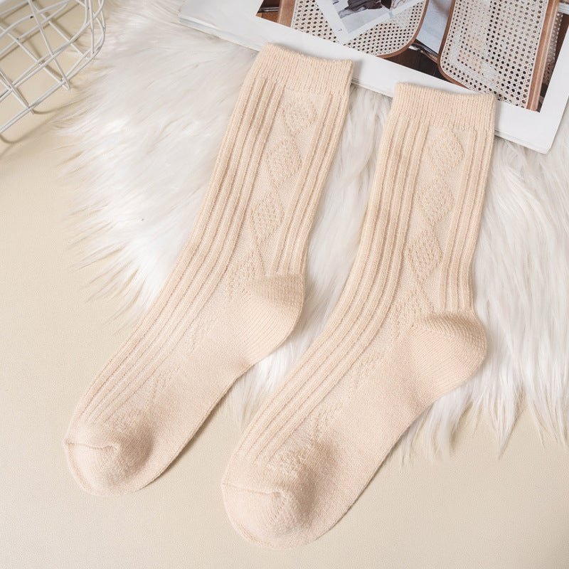 Double Needle Wool Warm Mid - calf Socks - Alpaca House