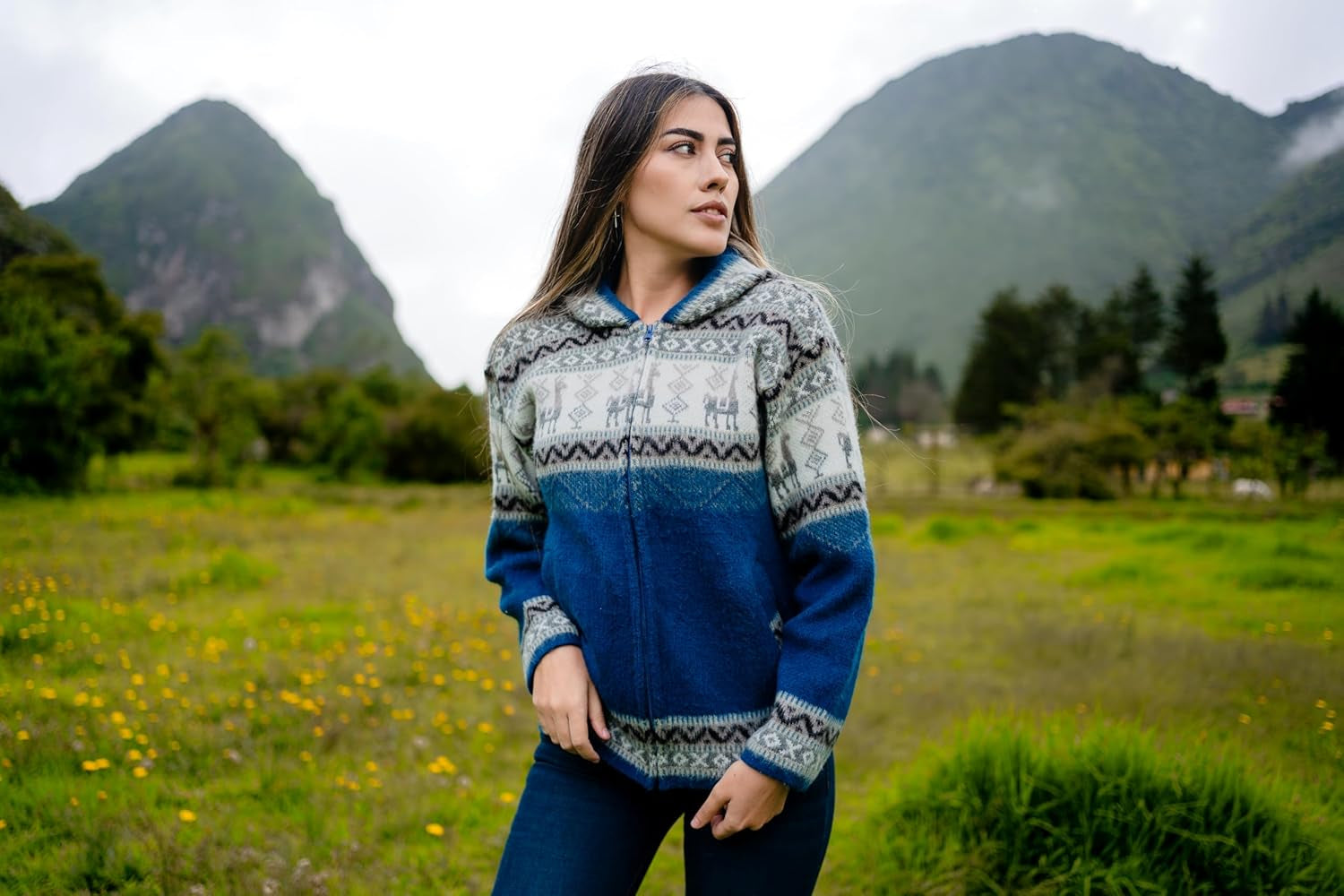 Alpaca Knit Sweater – Classic Fit, Soft Blue