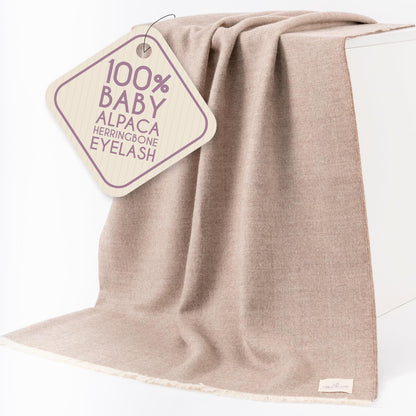 Alpaca Wool Throw Blanket – Herringbone Design