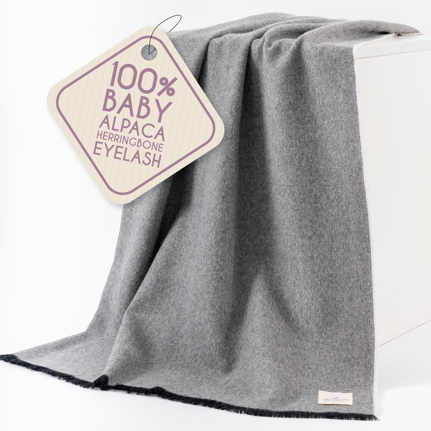 Alpaca Wool Throw Blanket – Herringbone Design