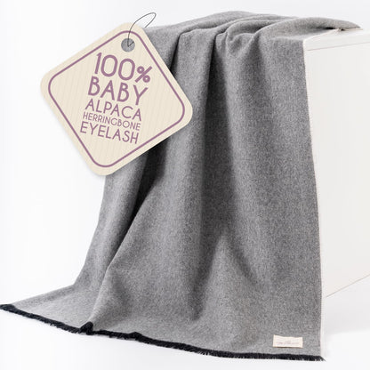 Alpaca Wool Throw Blanket – Herringbone Design