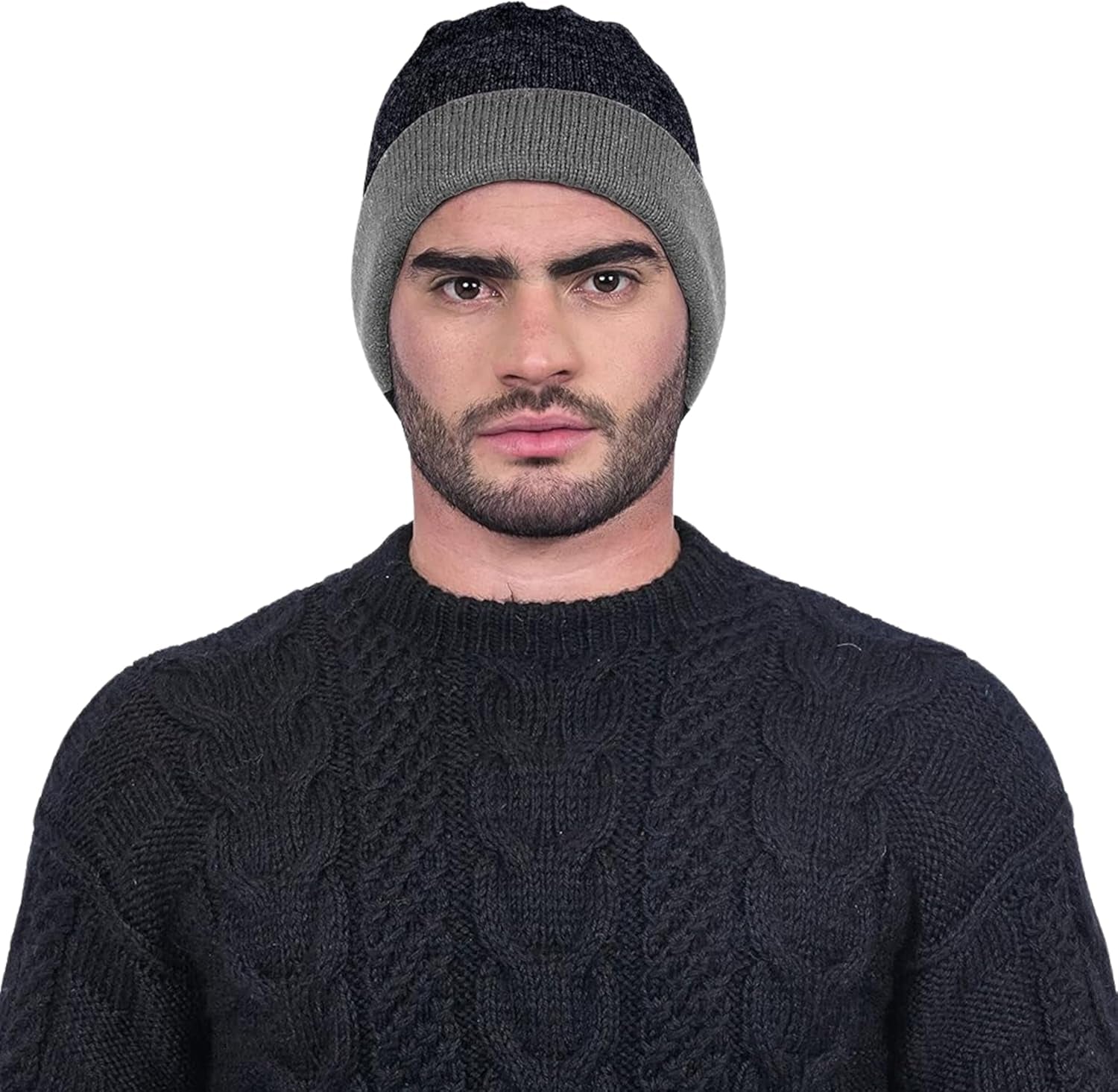 Alpaca Knit Hat – Black & Gray Winter Style