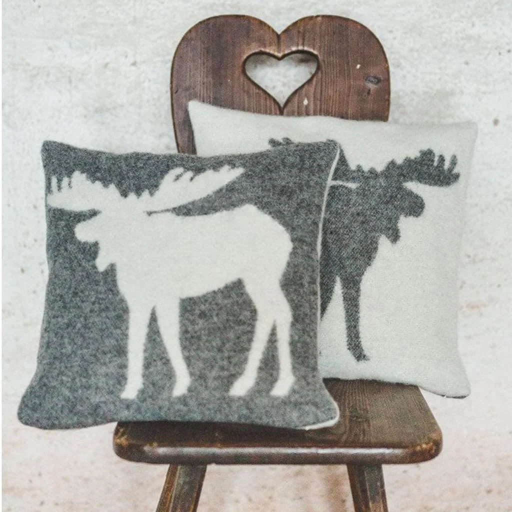 Merino Pillow Cover – Gray Moose Design