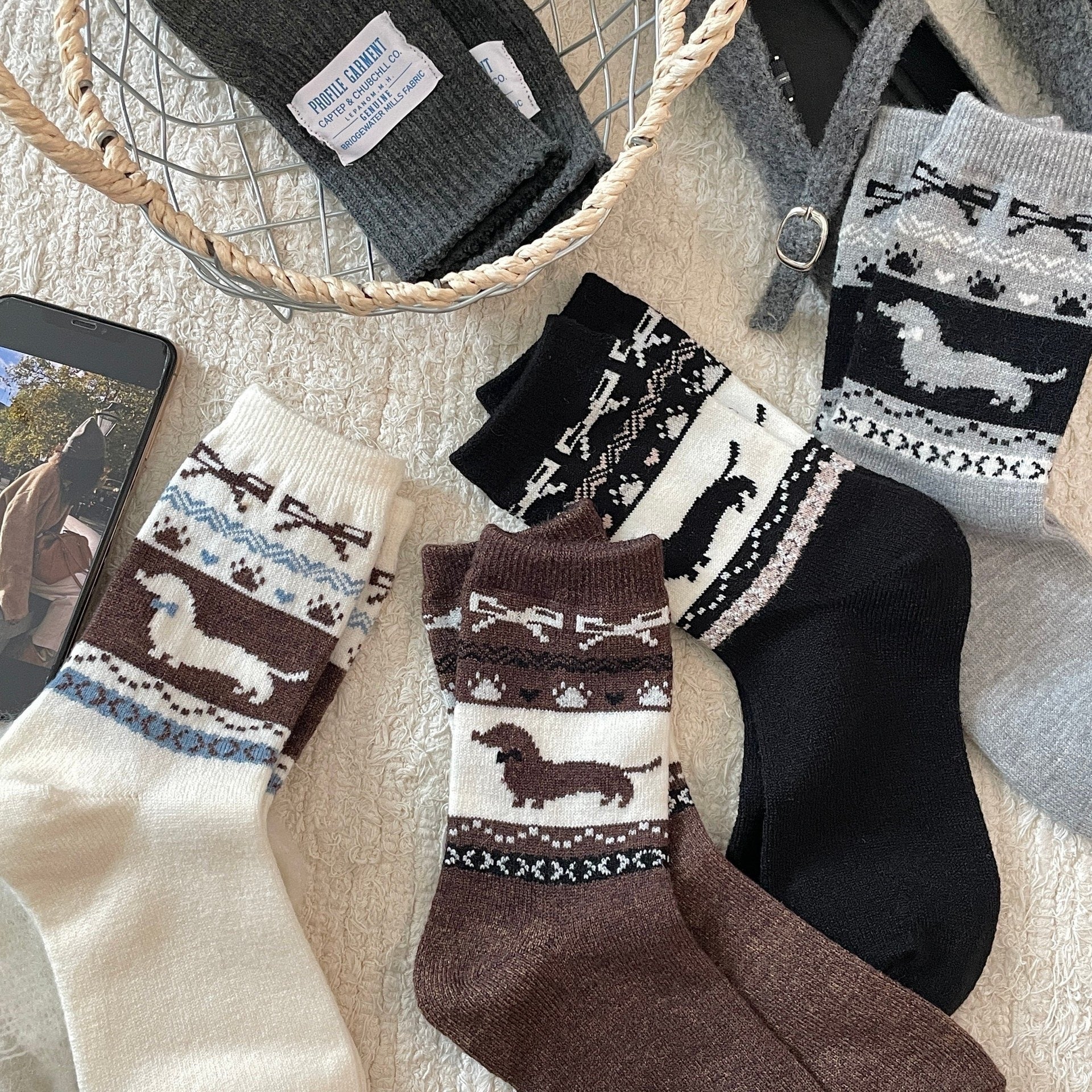 Fair Island Sausage Dog Cute Mid - calf Length Socks Wool Socks - Alpaca House