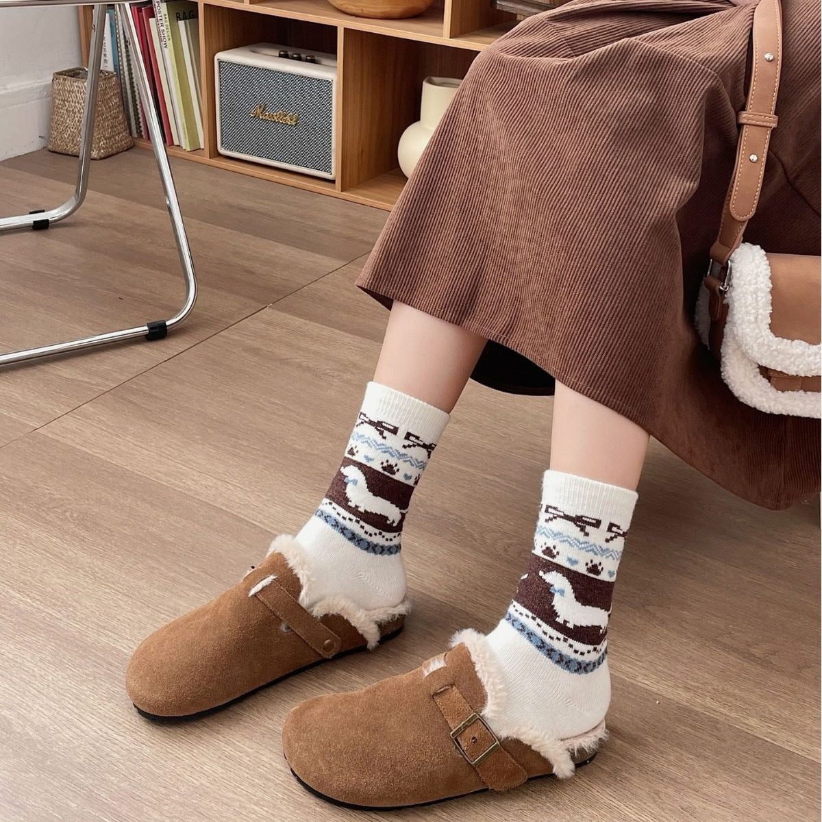 Fair Island Sausage Dog Cute Mid - calf Length Socks Wool Socks - Alpaca House