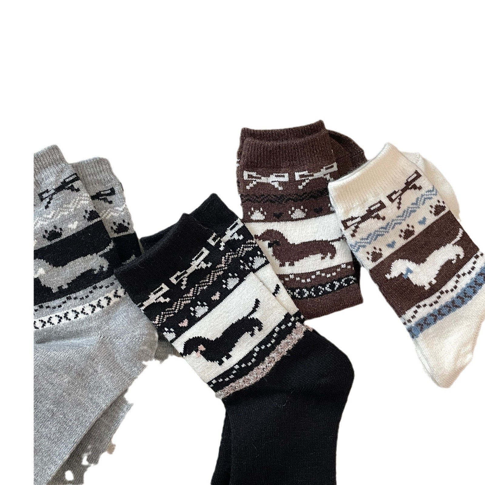 Fair Island Sausage Dog Cute Mid - calf Length Socks Wool Socks - Alpaca House