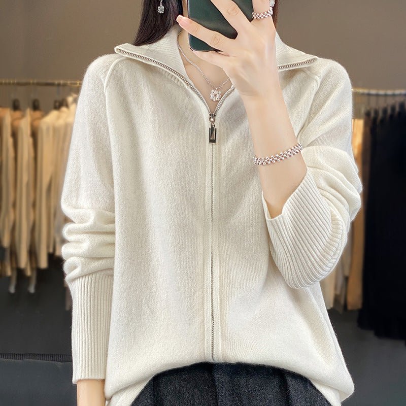Fall Winter New High Neck Wool Knit Cardigan Women - Alpaca House