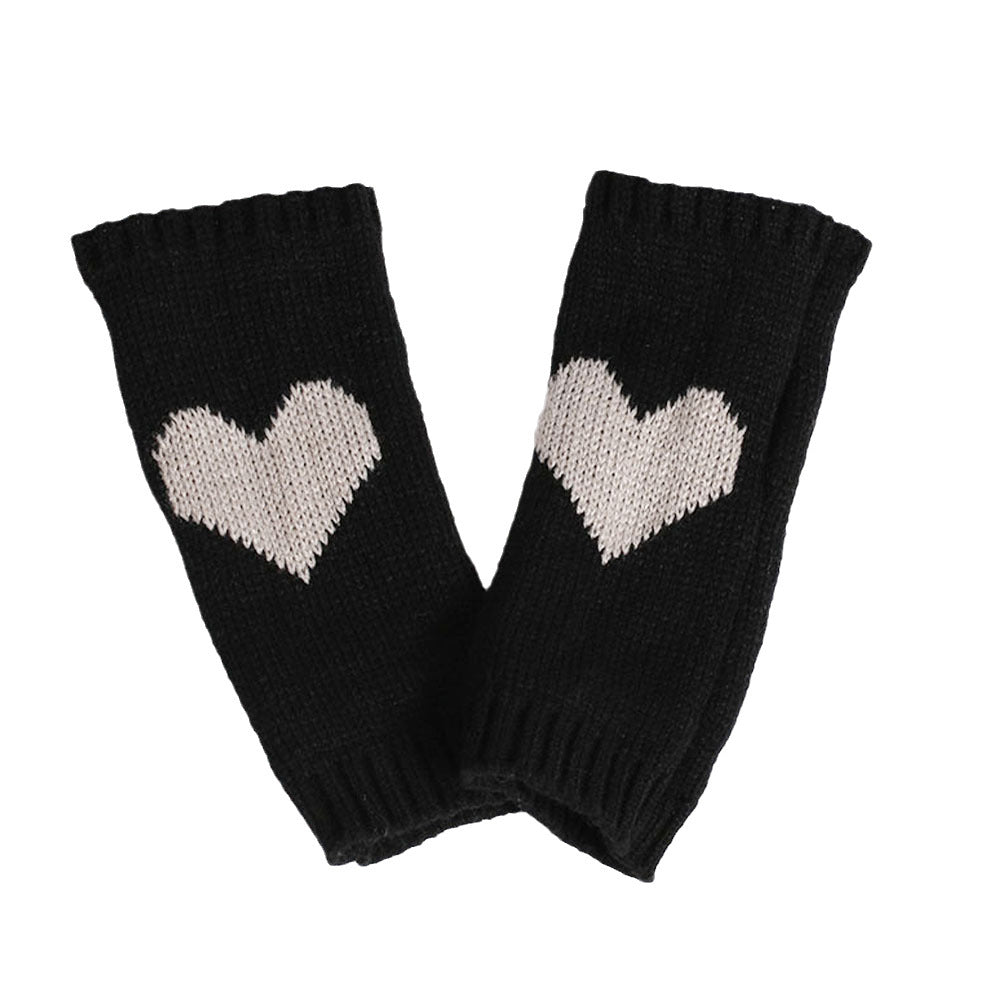 Fingerless Wool Warm Big Heart Gloves Knitted - Alpaca House