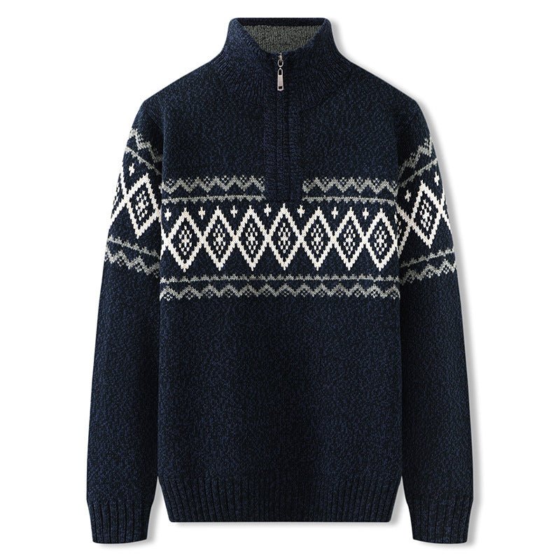 Half high neck zipper thick wool sweater men - Alpaca House