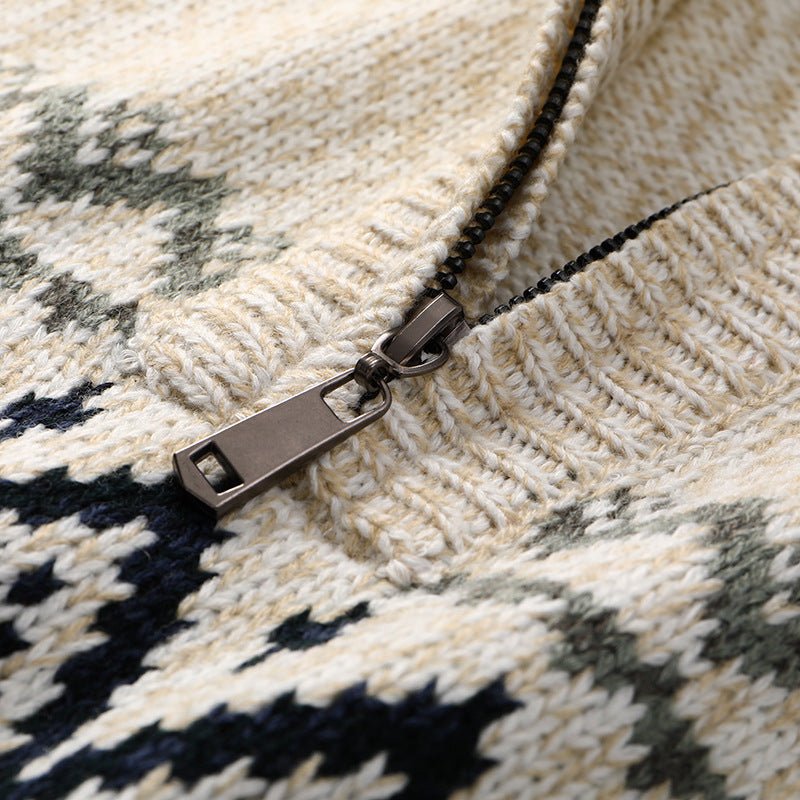 Half high neck zipper thick wool sweater men - Alpaca House