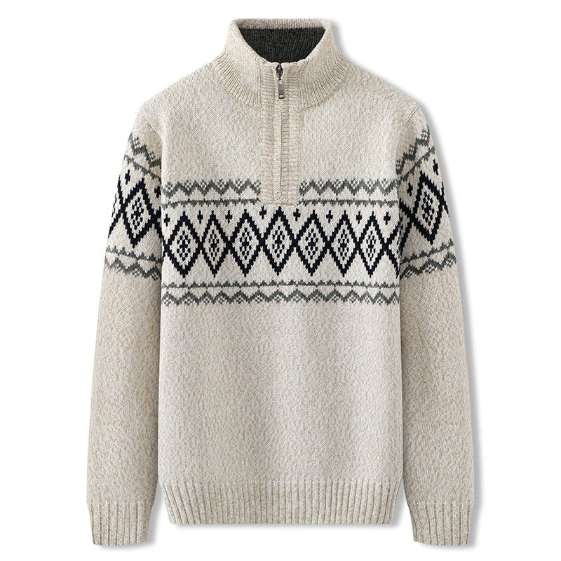 Half high neck zipper thick wool sweater men - Alpaca House