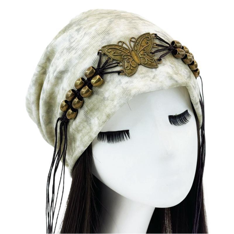 Hat Tie - dyed Tassel Beaded Beanie Hat - Alpaca House