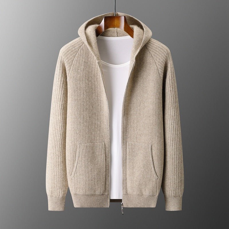 Hooded Cardigan Men's Thick Wool Jacket Loose Casual - Alpaca House