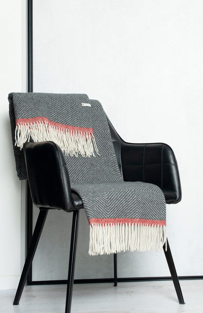 Merino Sofa Throw – Grey with Red Edge Accent