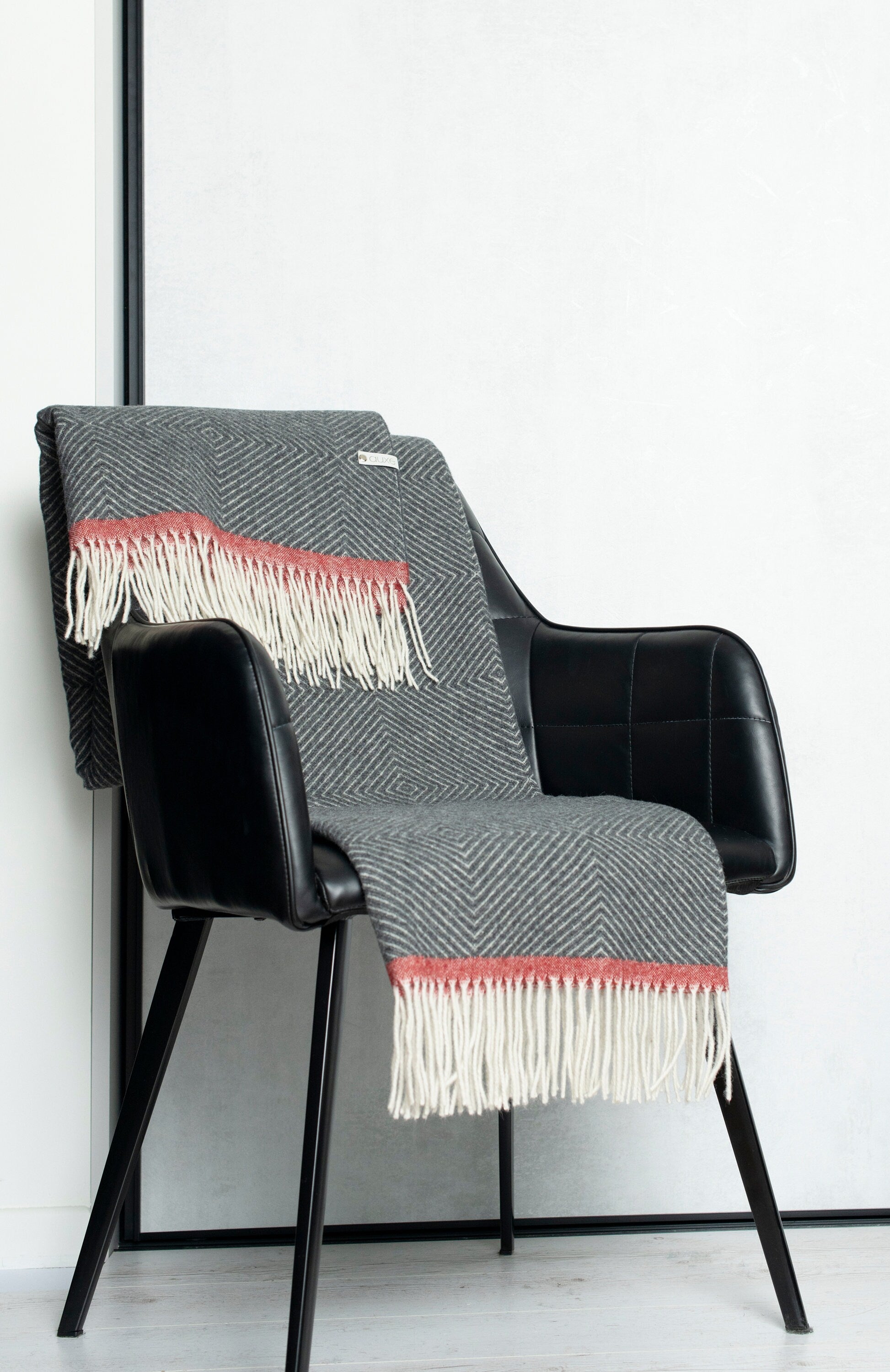 Merino Sofa Throw – Grey with Red Edge Accent