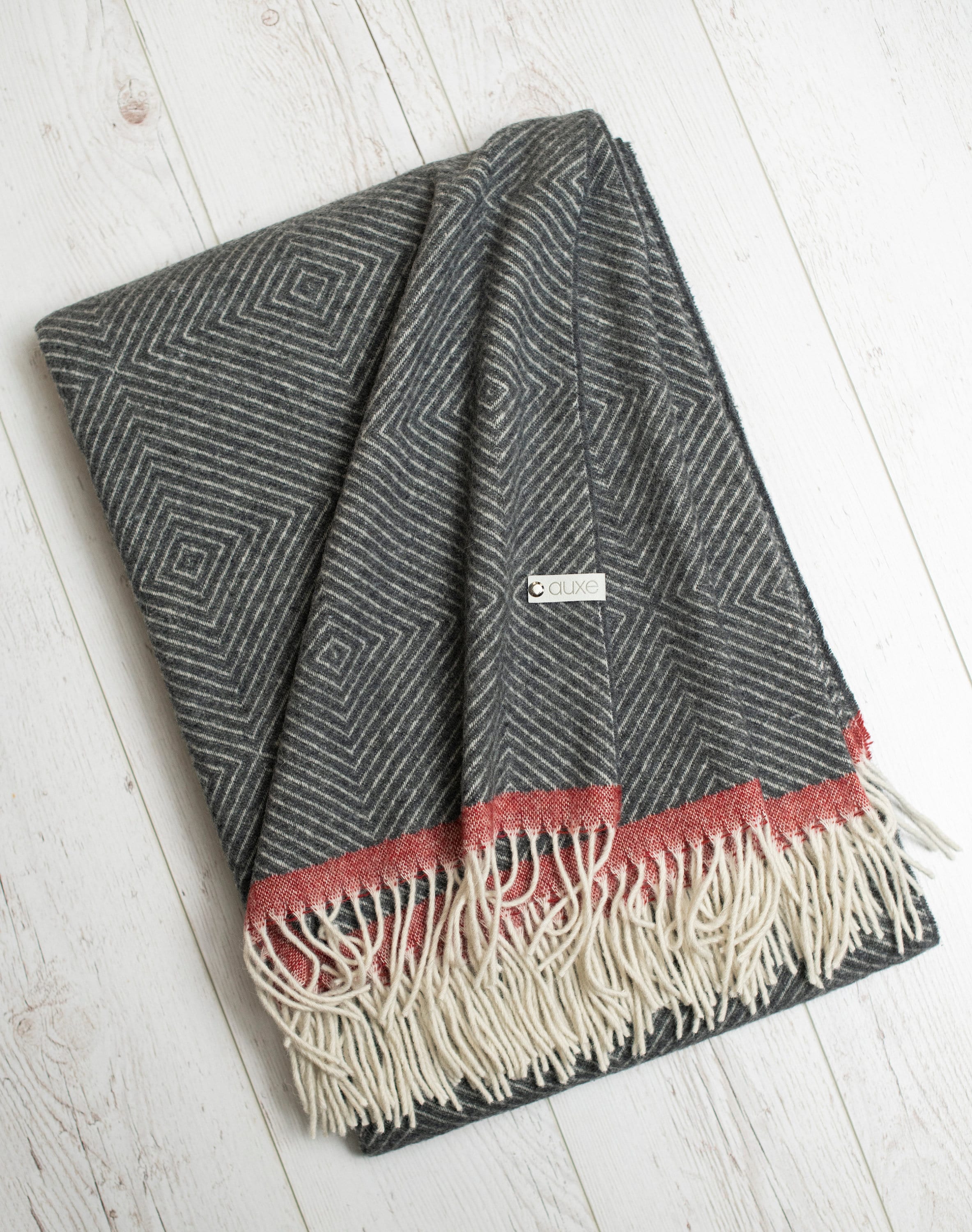 Merino Sofa Throw – Grey with Red Edge Accent