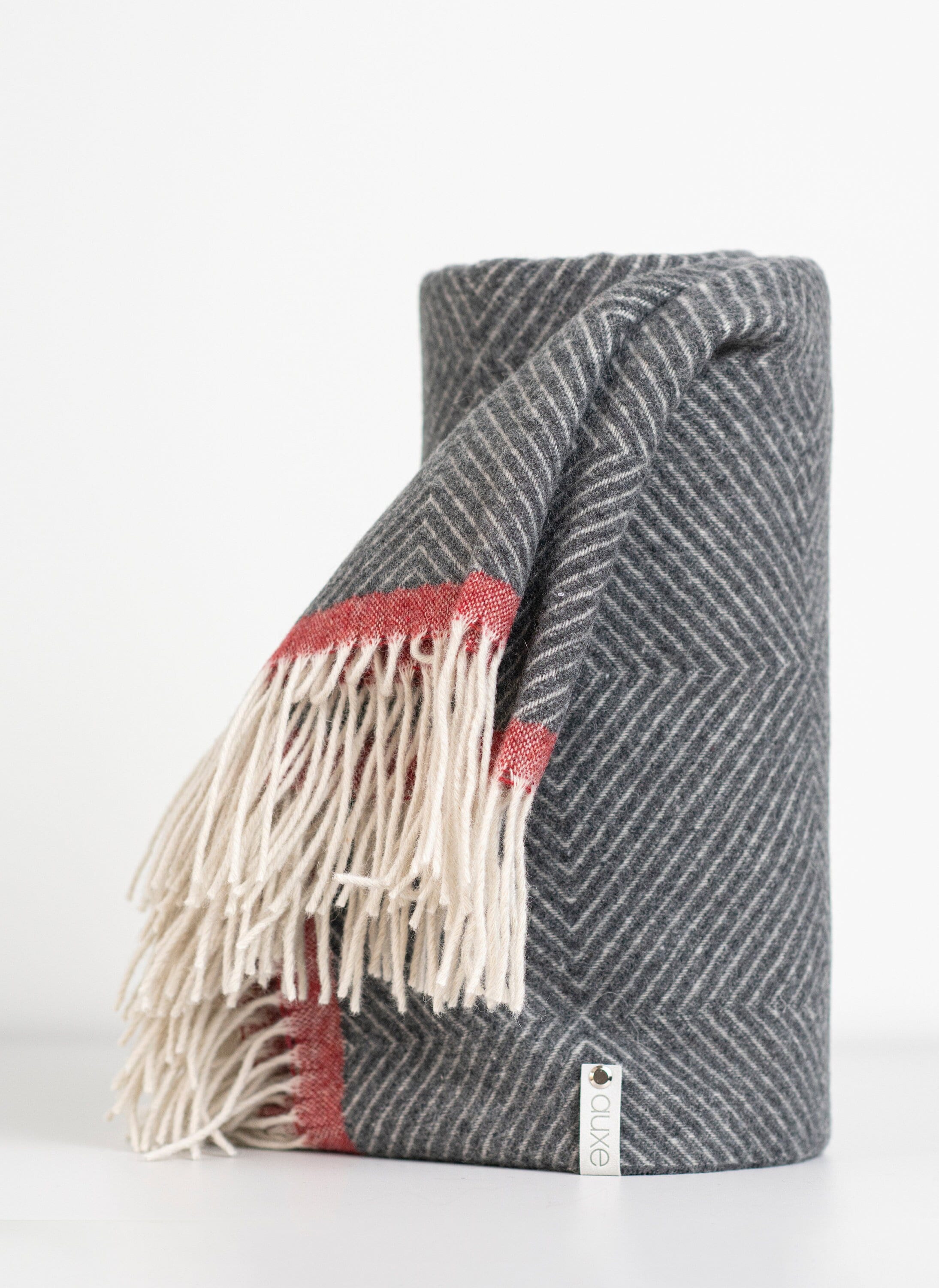 Merino Sofa Throw – Grey with Red Edge Accent