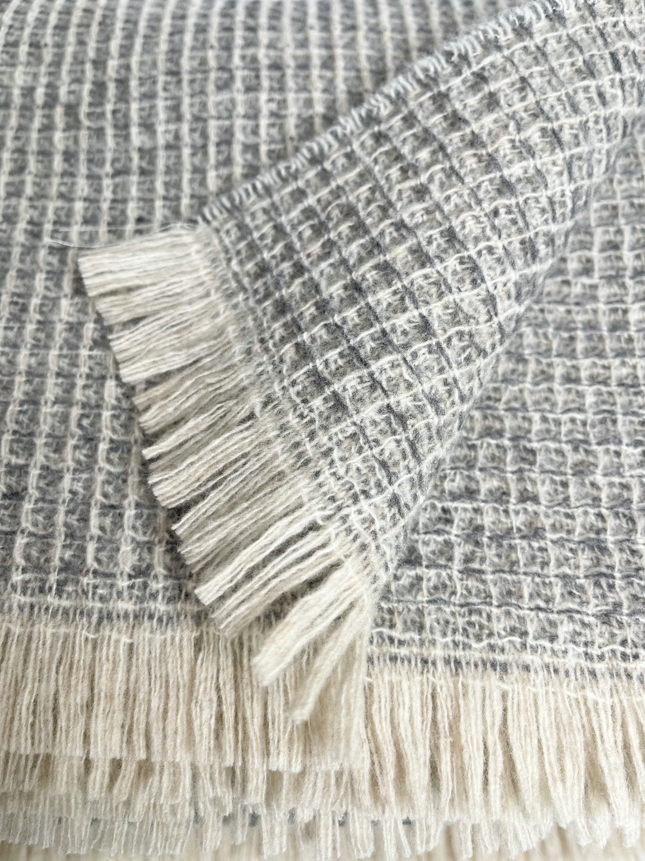 Merino Sofa Throw – Gray-Beige Texture Knit