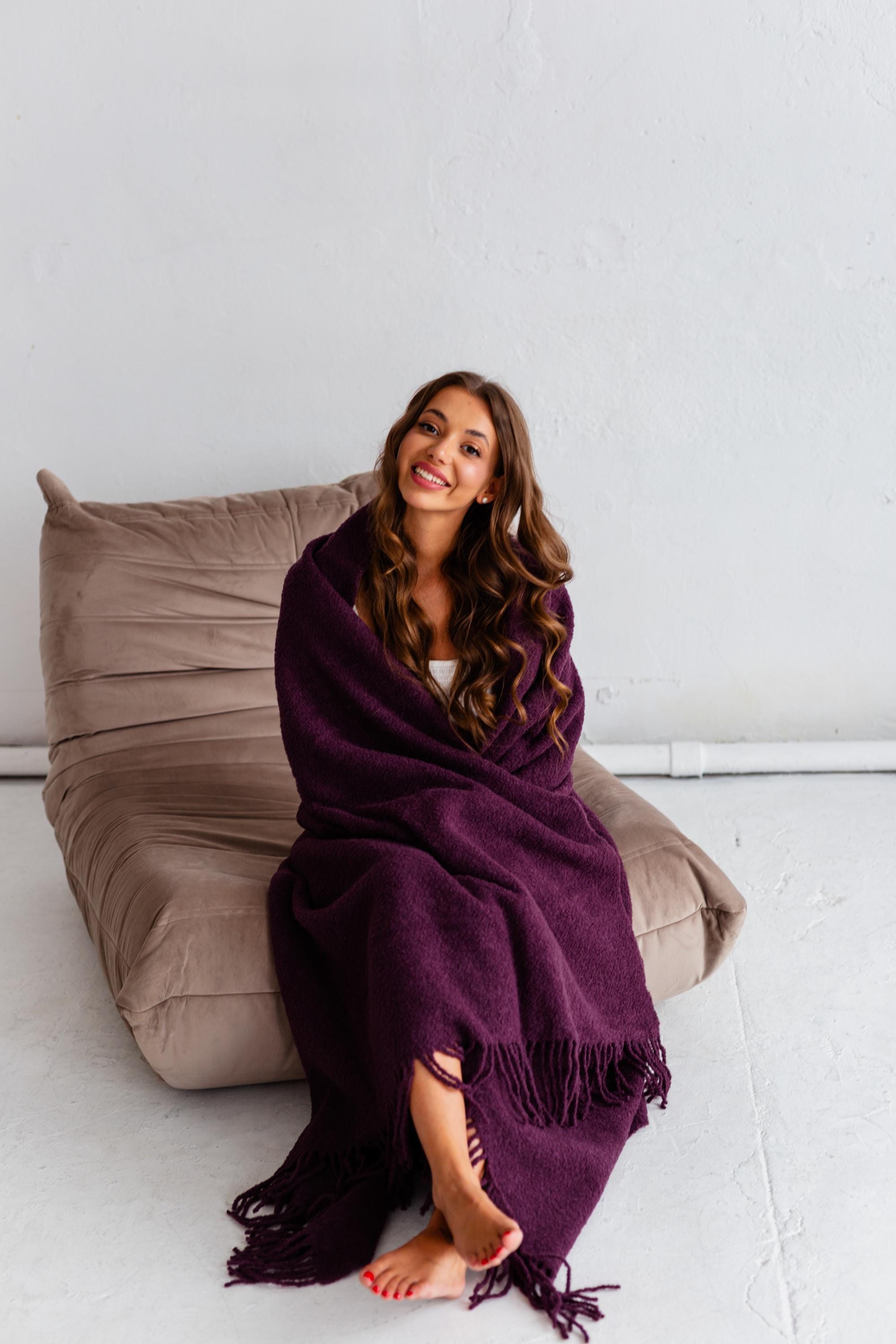 Merino Sofa Throw – Plum Purple