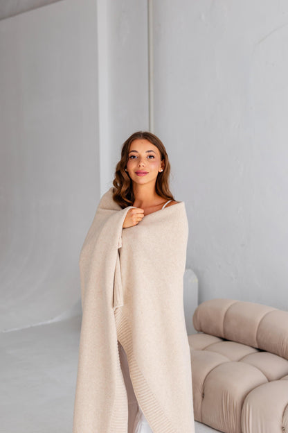 Merino Sofa Throw – Caramel Beige