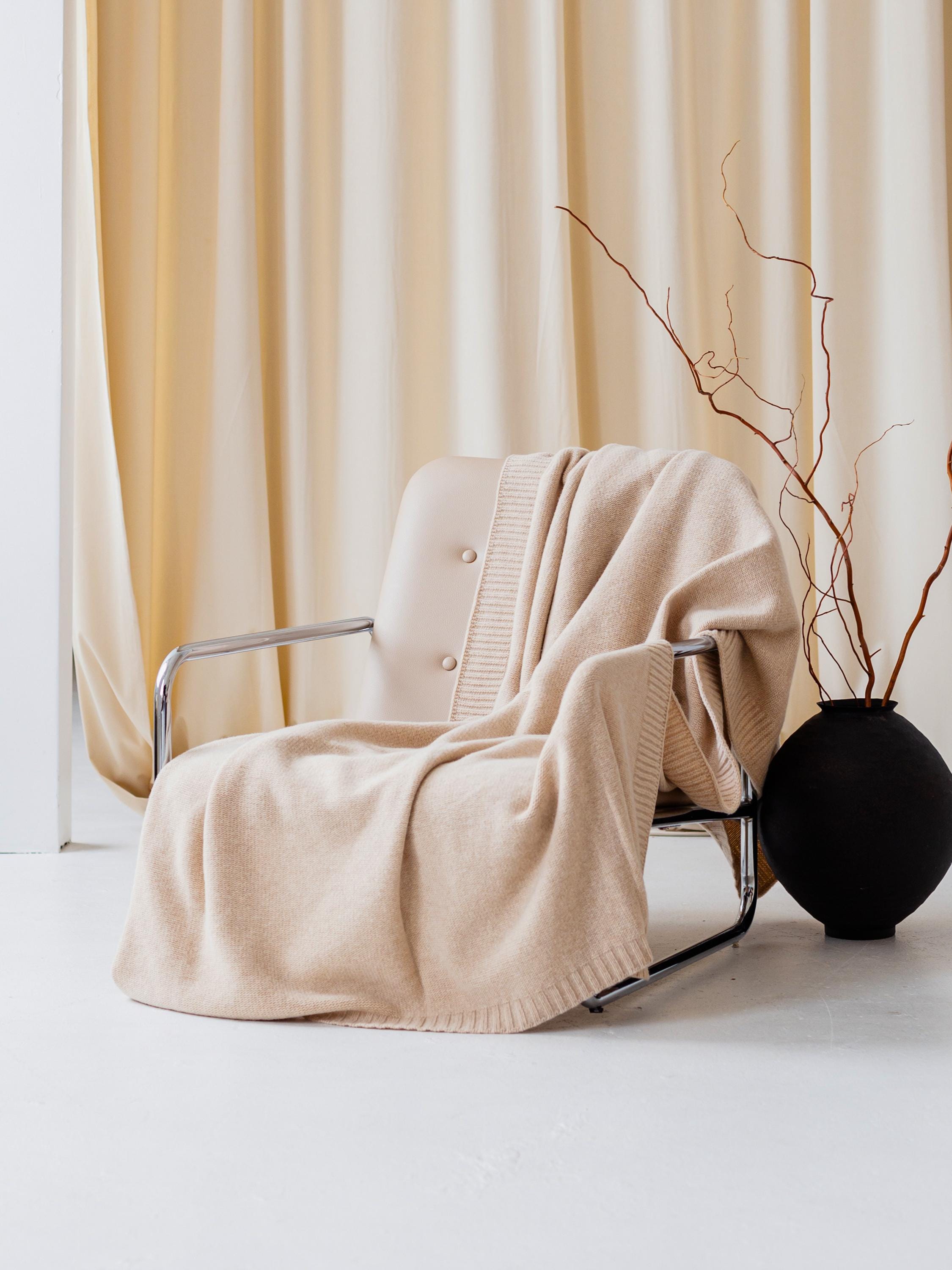 Merino Sofa Throw – Caramel Beige