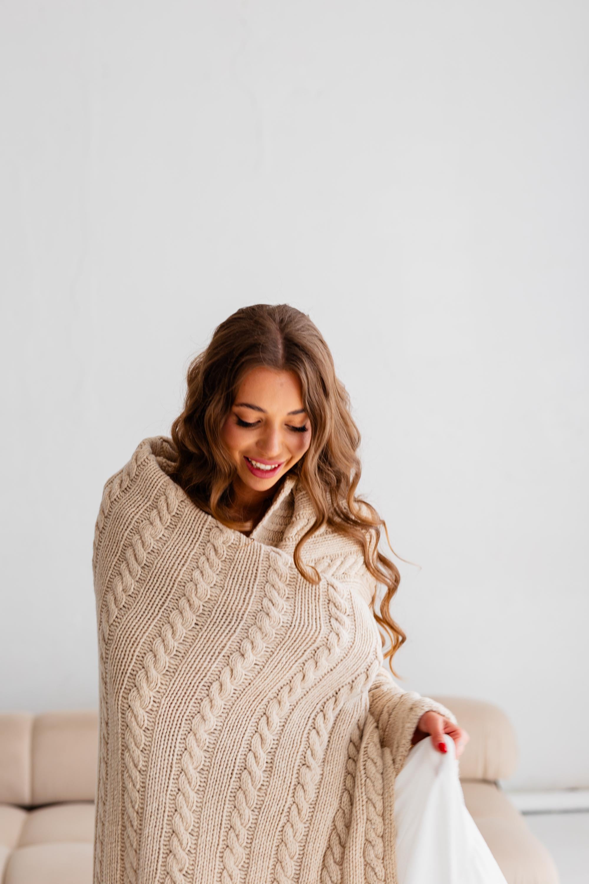 Merino Wool Sofa Throw – Caramel Beige