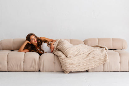 Merino Wool Sofa Throw – Caramel Beige