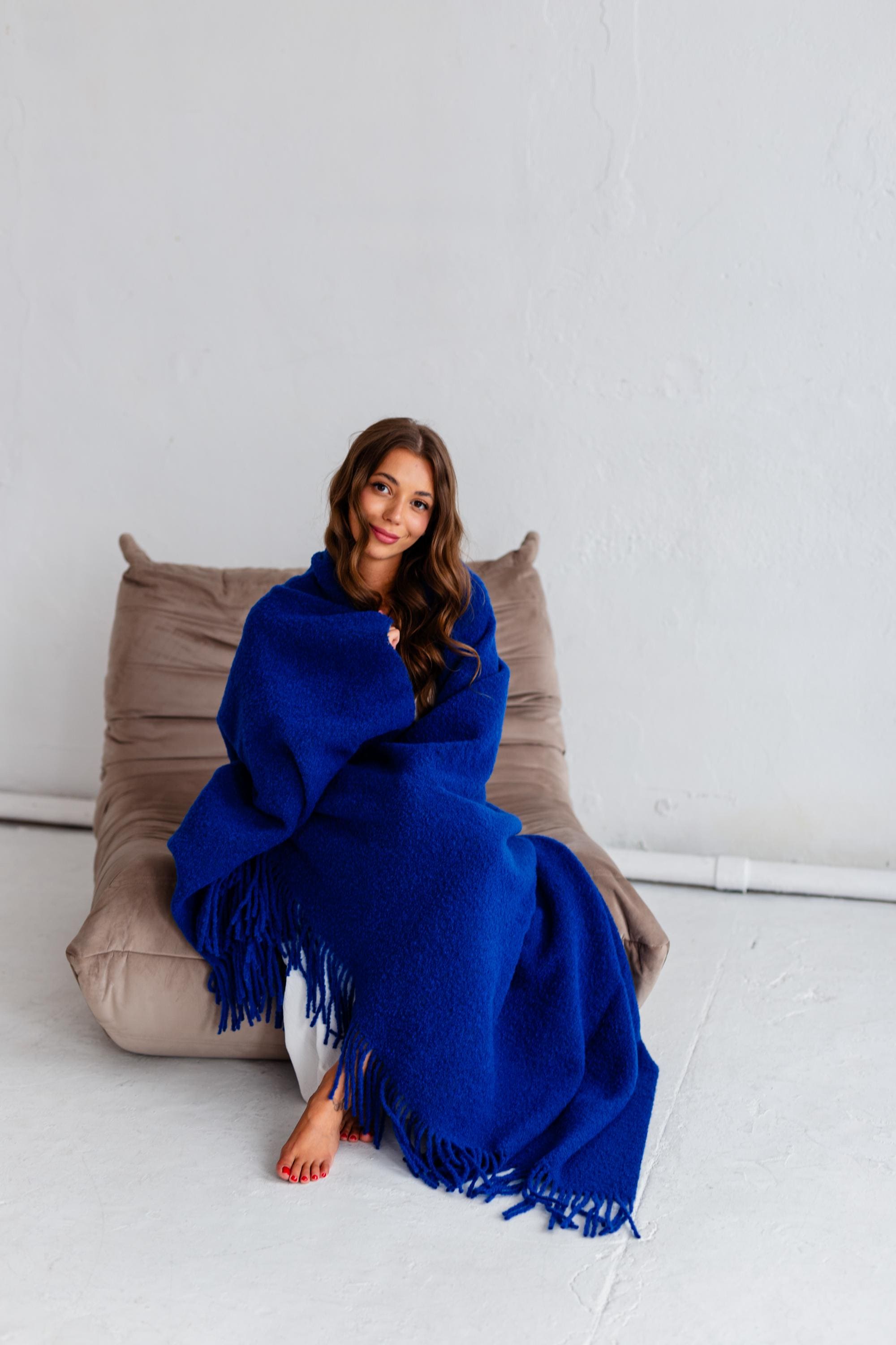 Merino Sofa Throw – Ocean Blue