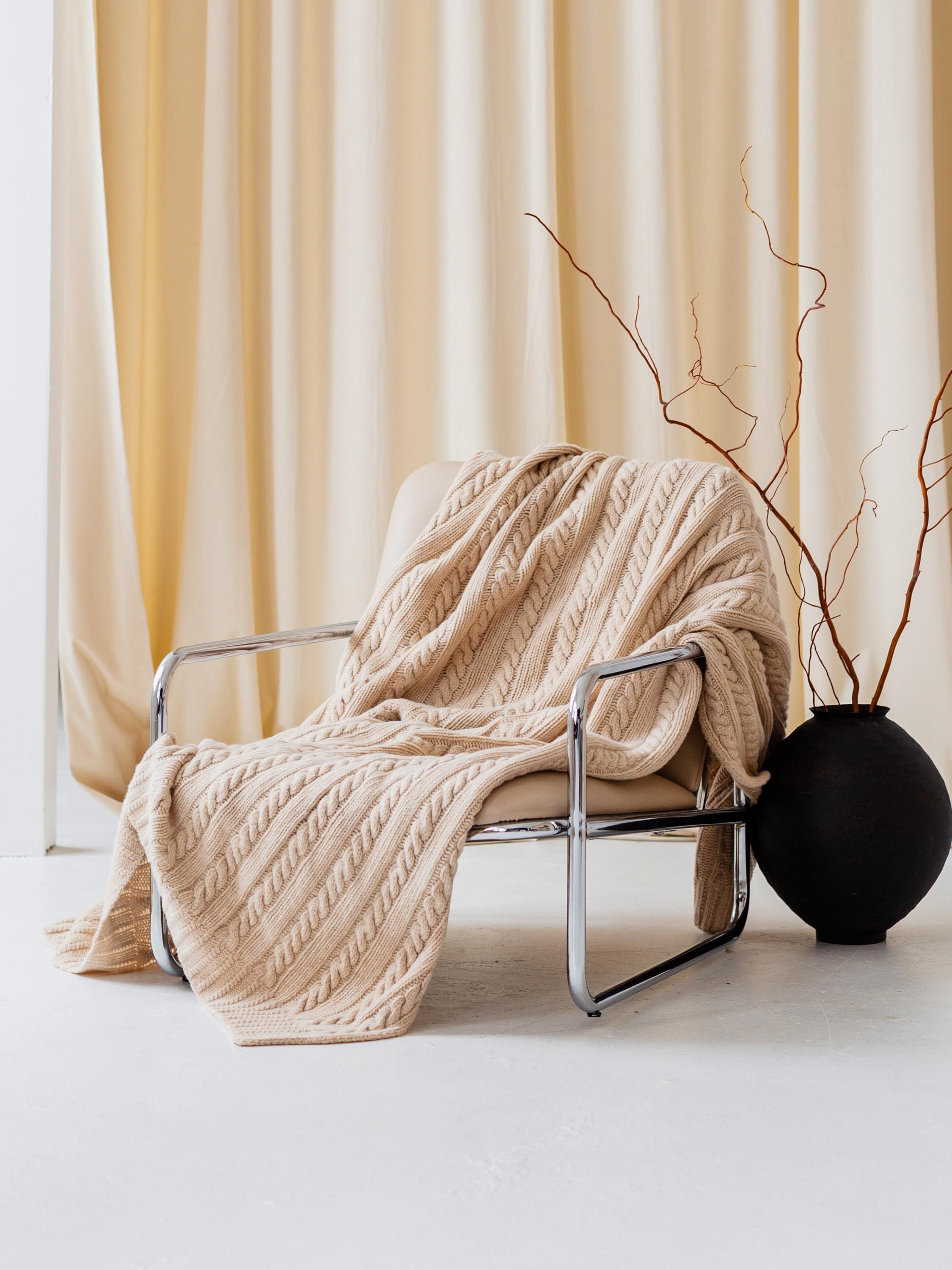 Merino Wool Sofa Throw – Caramel Beige