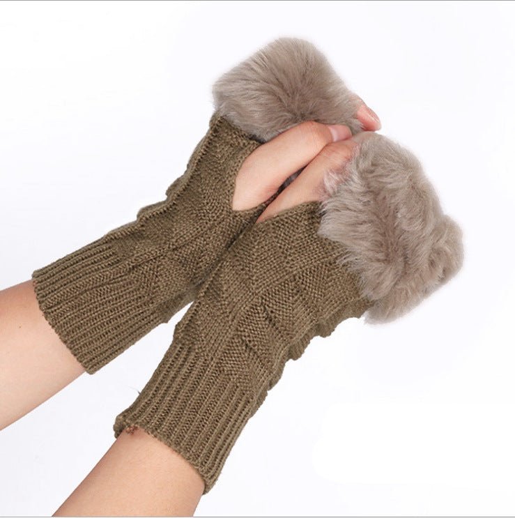 Knitted Gloves Fur Mid Length Half Finger Computer Gloves - Alpaca House