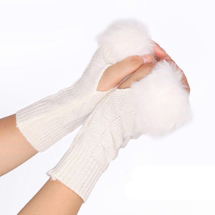 Knitted Gloves Fur Mid Length Half Finger Computer Gloves - Alpaca House