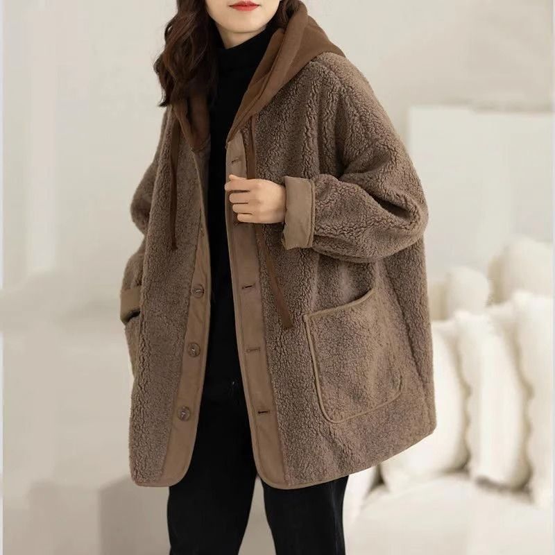 Lamb Wool Fleece - lined Hooded Women's Short Jacket - Alpaca House