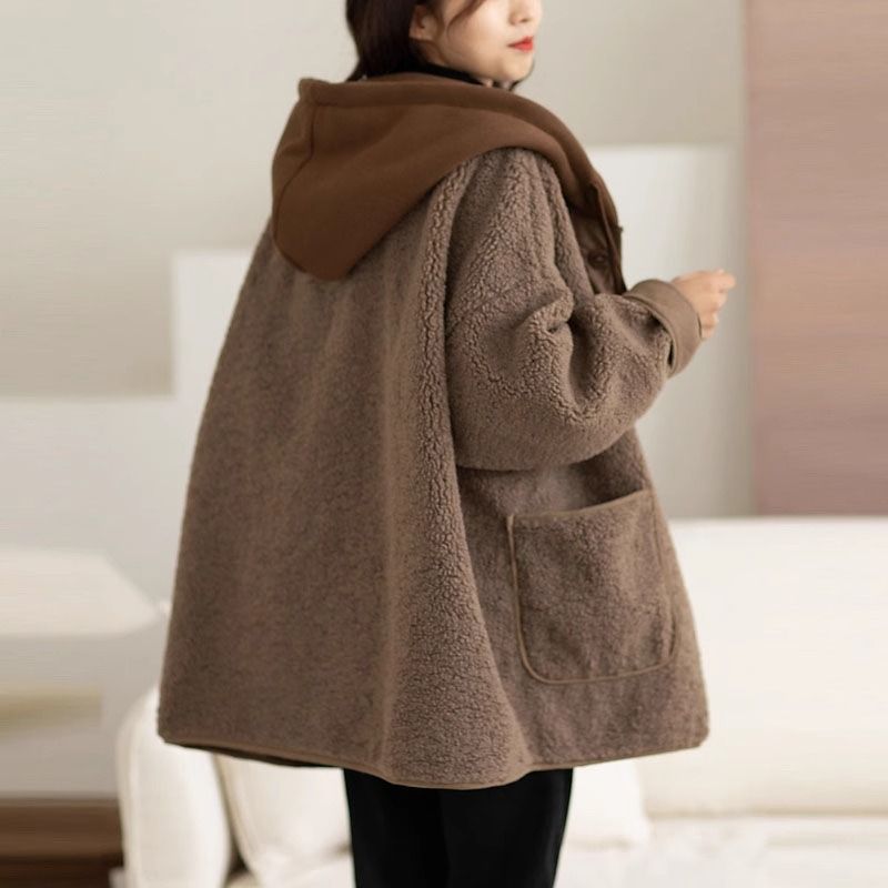 Lamb Wool Fleece - lined Hooded Women's Short Jacket - Alpaca House