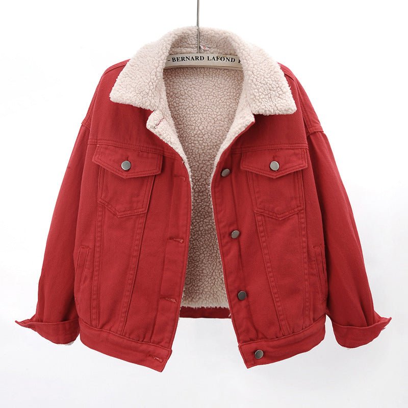 Lamb Wool Thickened Plus Velvet Denim Jacket Women - Alpaca House