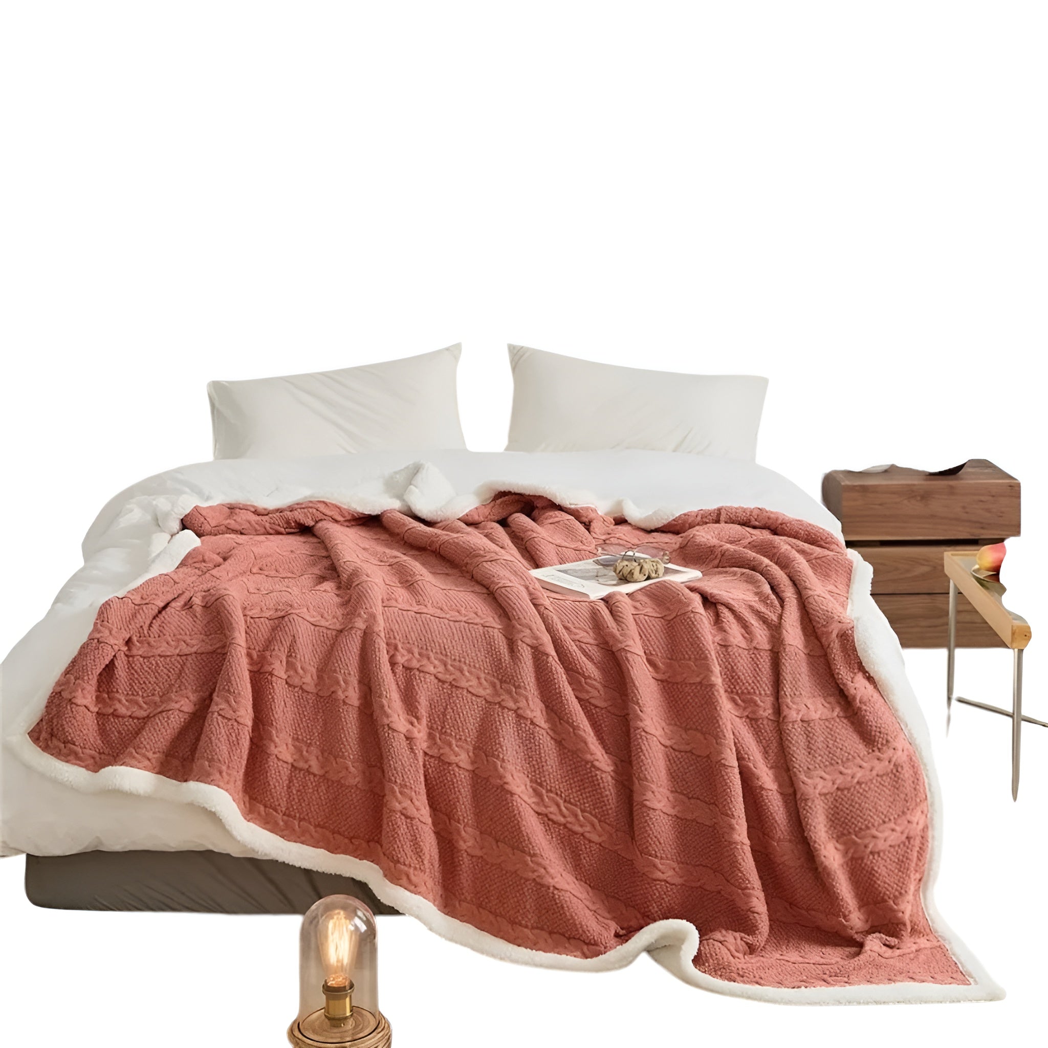 Lambswool & Cotton Knit Blanket Thick, Luxurious Warmth for Cozy Comfort - Alpaca House