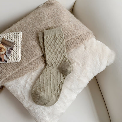 Medium Cashmere Knitted Socks Soft, Cozy Warmth with Elegant Checked Design - Alpaca House