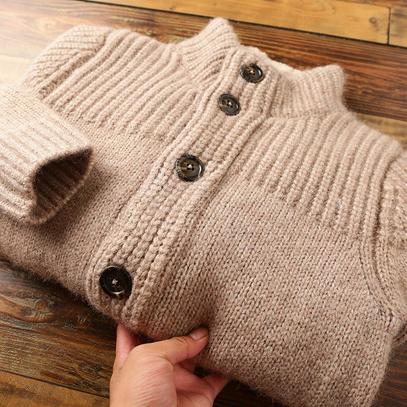 Men's High - end Stand - up Collar Wool Thickened Knitted Cardigan - Alpaca House
