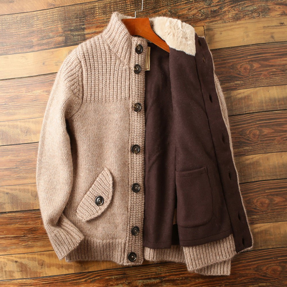 Men's High - end Stand - up Collar Wool Thickened Knitted Cardigan - Alpaca House