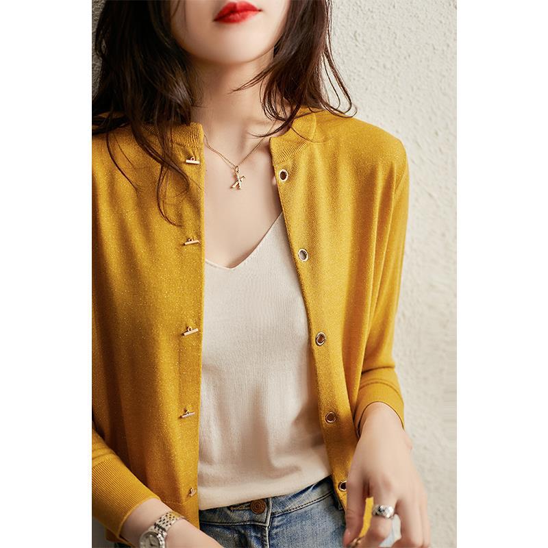 Metal Buckle Lazy Wool Coat Knitted Cardigan Thin Women - Alpaca House