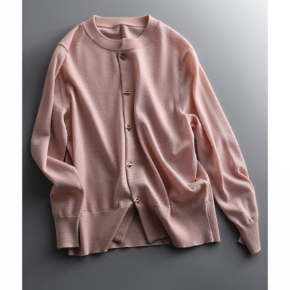 Metal Buckle Lazy Wool Coat Knitted Cardigan Thin Women - Alpaca House