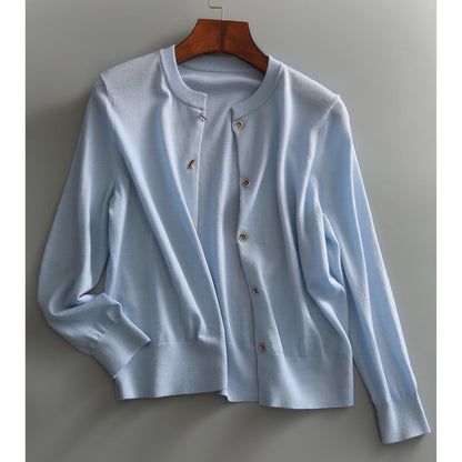 Metal Buckle Lazy Wool Coat Knitted Cardigan Thin Women - Alpaca House