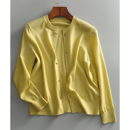 Metal Buckle Lazy Wool Coat Knitted Cardigan Thin Women - Alpaca House