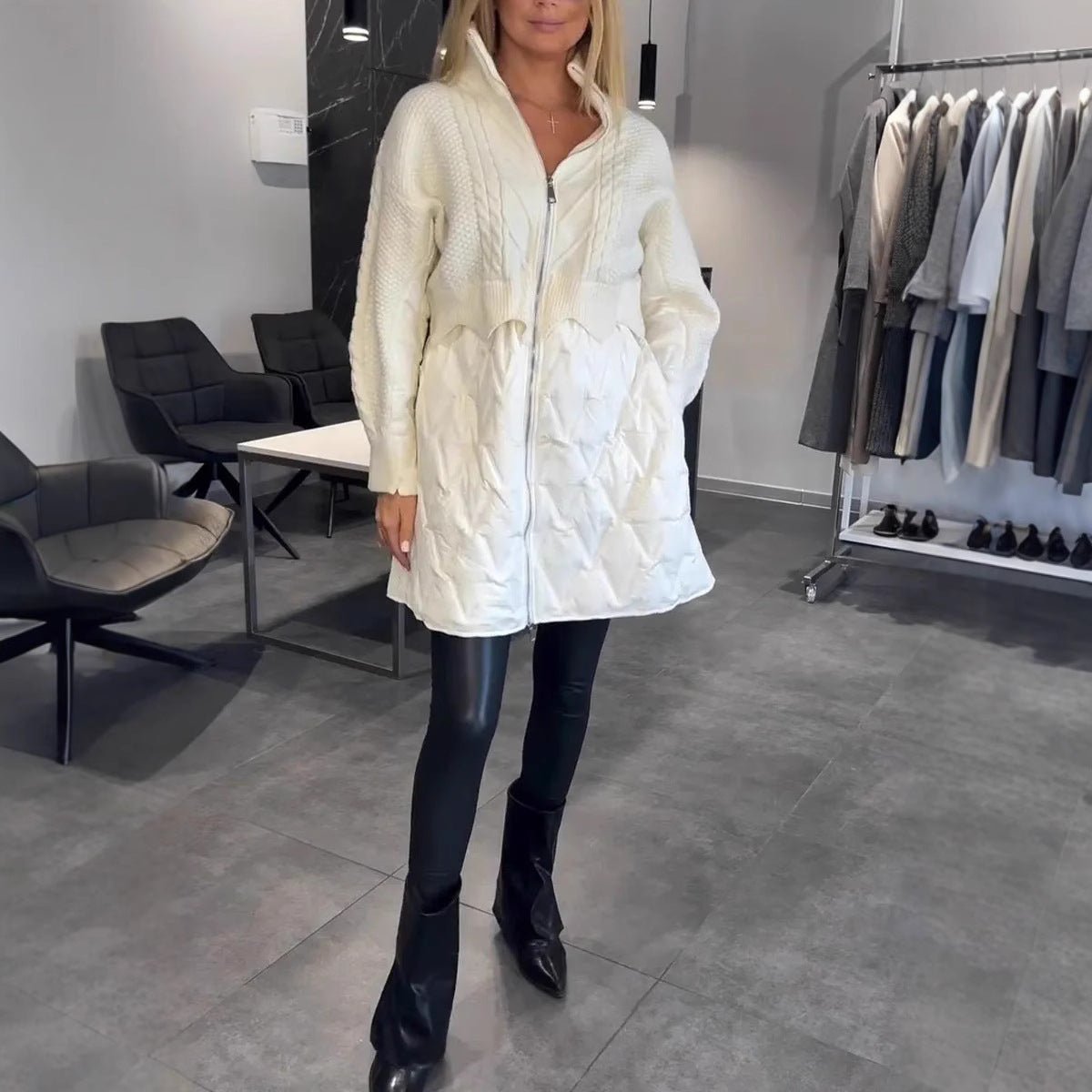 Mid - length Wool Cotton - padded Jacket - Alpaca House