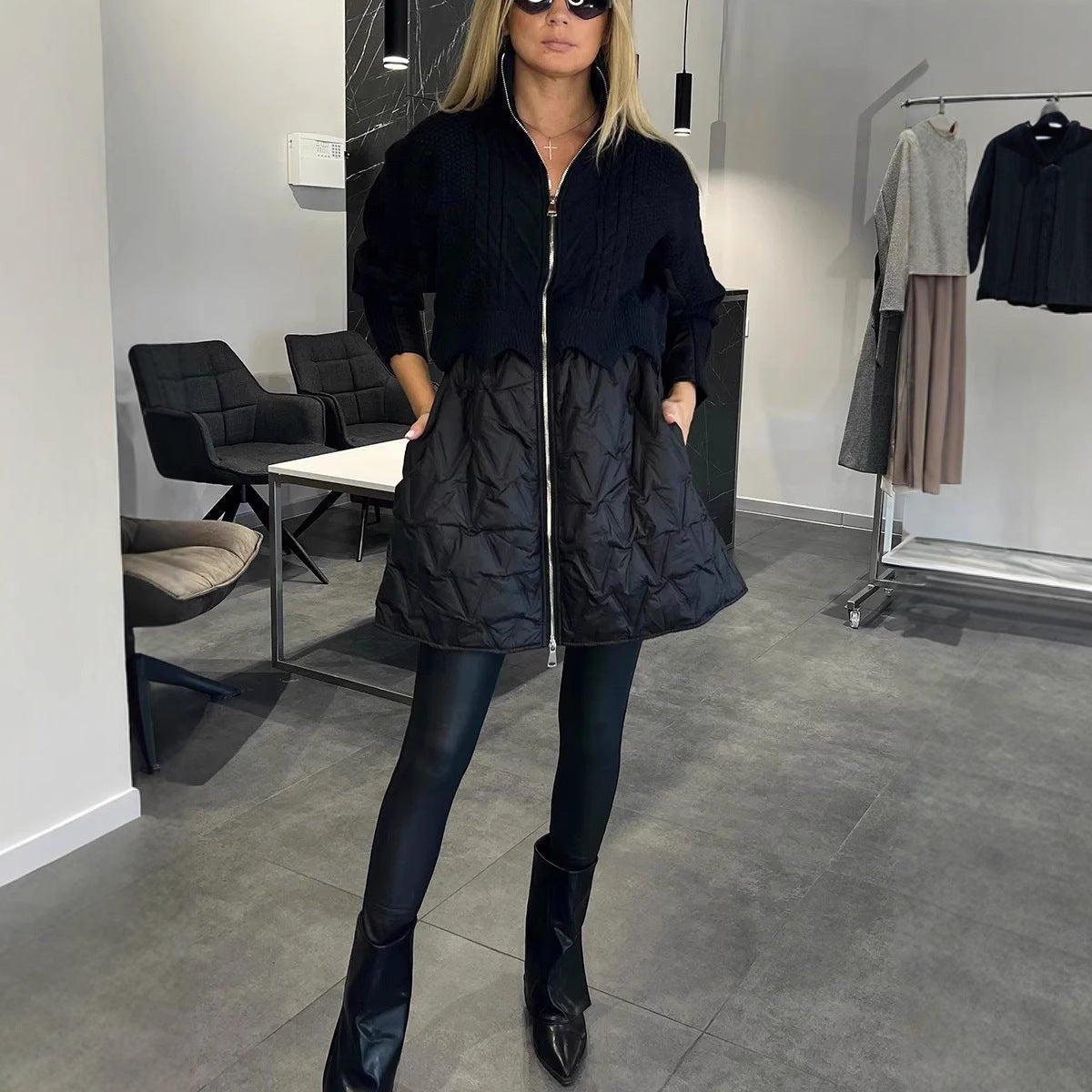 Mid - length Wool Cotton - padded Jacket - Alpaca House