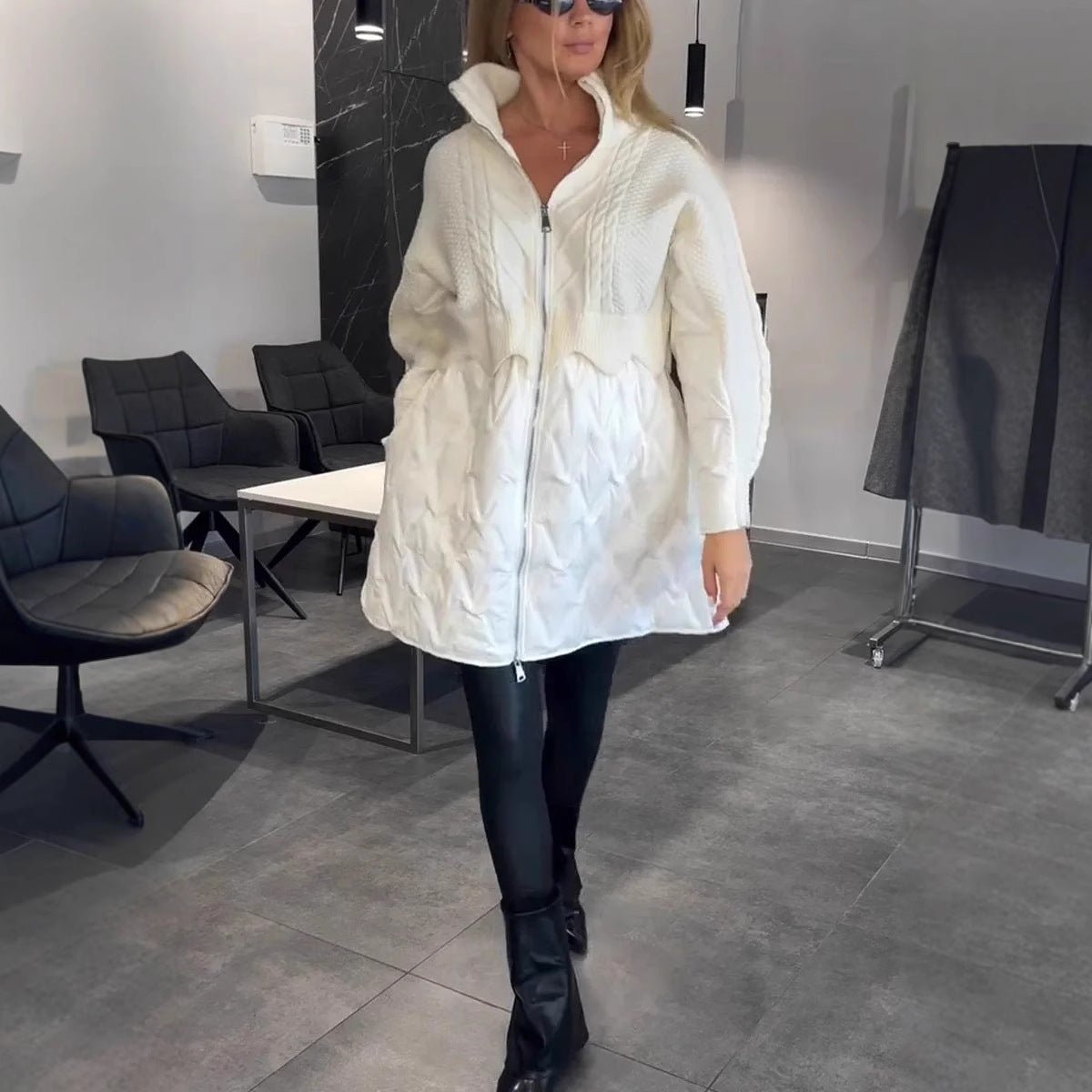 Mid - length Wool Cotton - padded Jacket - Alpaca House