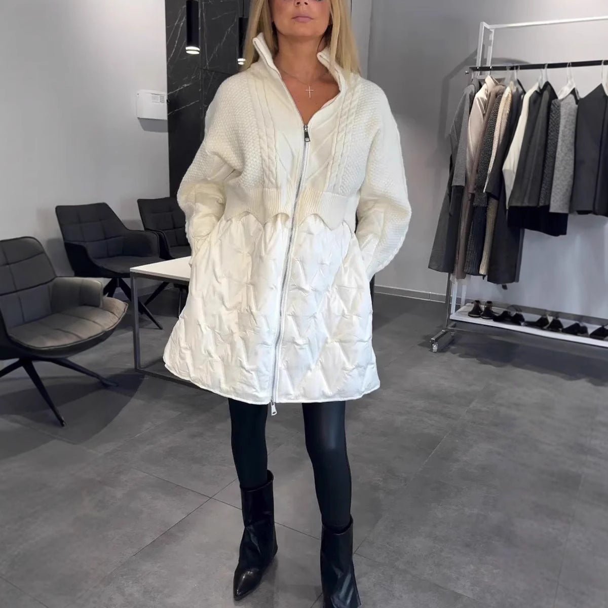 Mid - length Wool Cotton - padded Jacket - Alpaca House