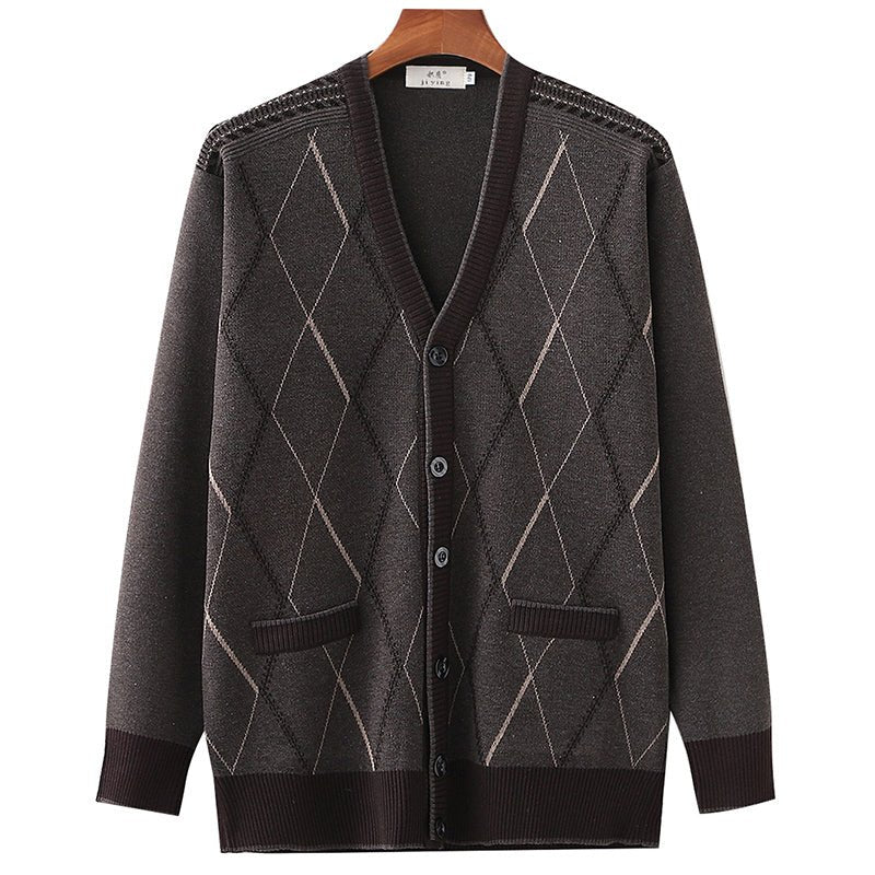 Middle - aged And Elderly Male Father's Wool Cardigan Sweater - Alpaca House