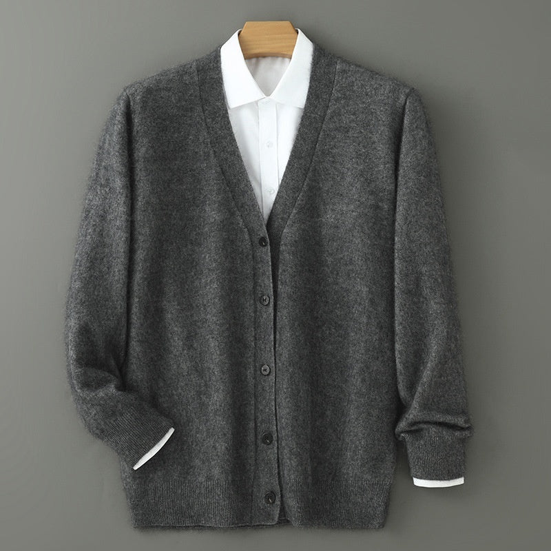 Mink Wool Sweater Men V - neck Thickened Sweater Loose Cardigan - Alpaca House