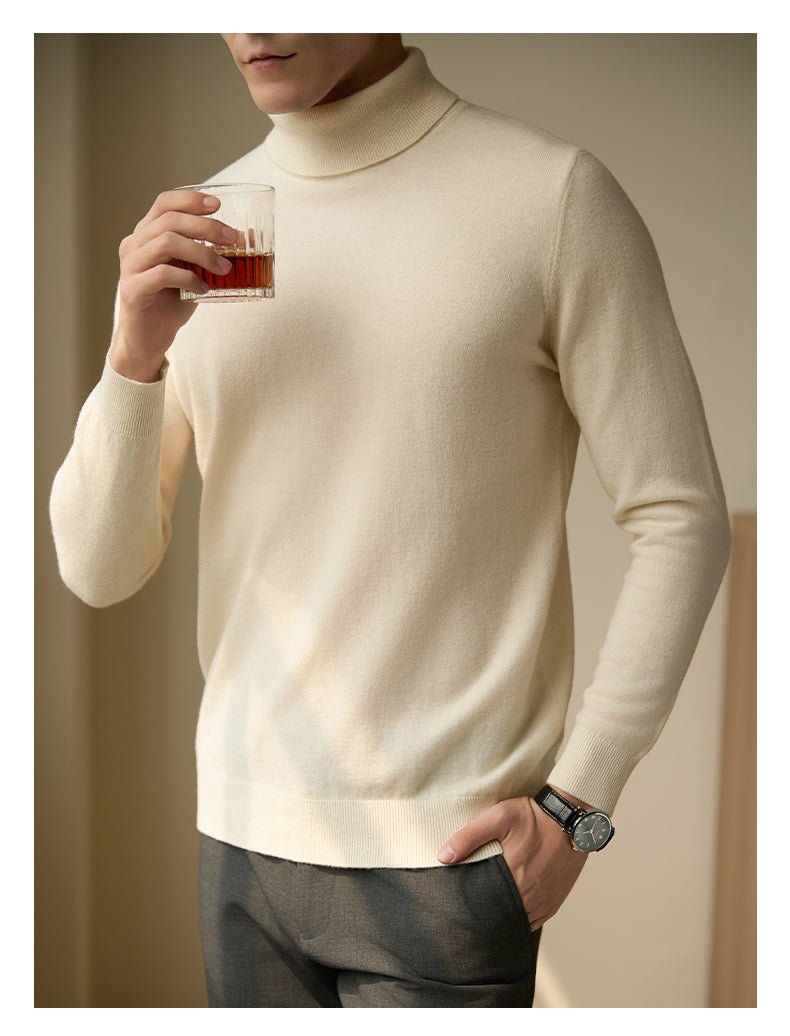 Pure Wool Turtleneck Sweater Men Thermal Slim Fit - Alpaca House