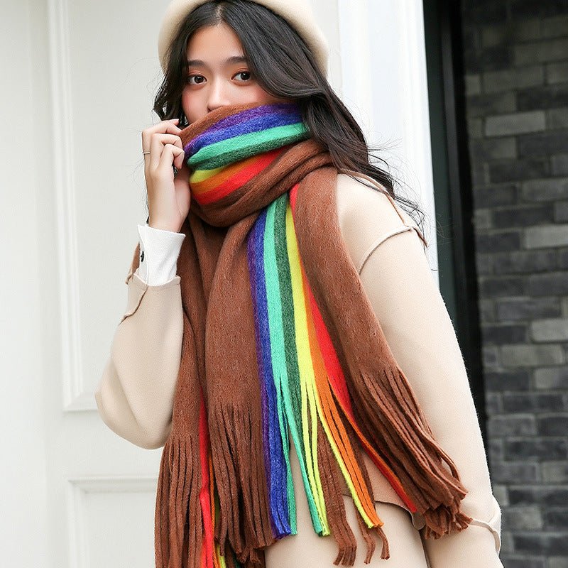 Rainbow Double - sided Scarf Cashmere - like Warm Scarf - Alpaca House